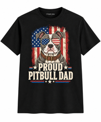 Load image into Gallery viewer, Black Proud Pitbull Dad patriotic T-shirt with I love you inner neckline print